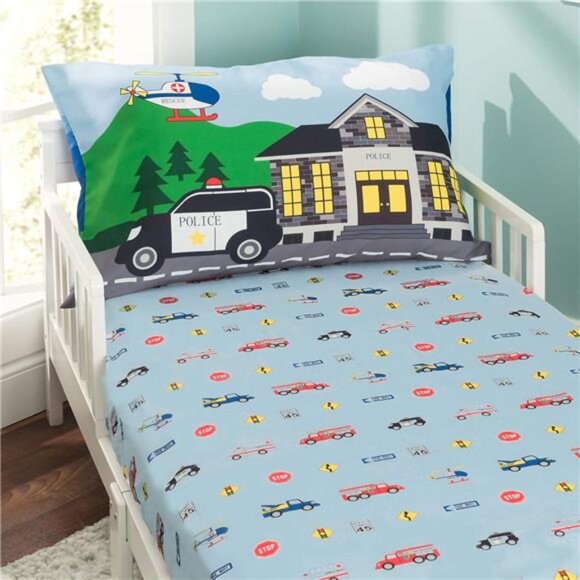 KIDS 4 Piece Toddler Bedding Set -Fire and Police Rescue- Includes - Picture 6 of 7